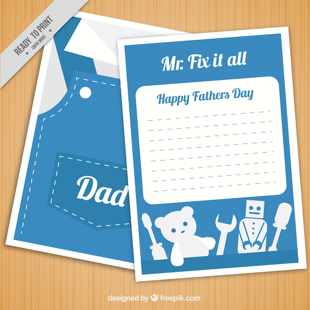 Free vector father's day greeting card with toys in flat design