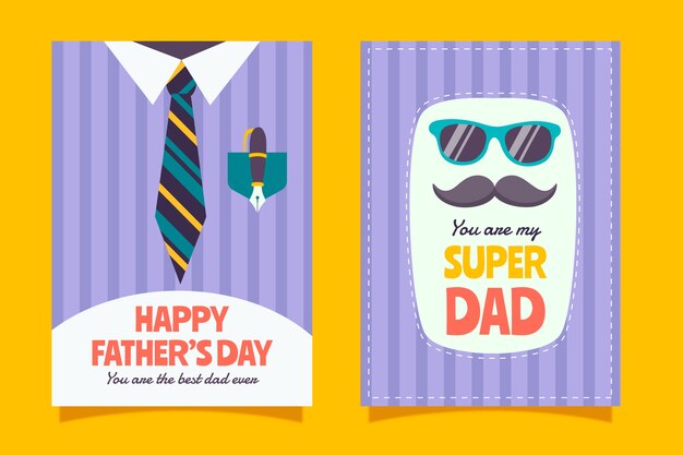 Father's day hand drawn flat greeting cards set