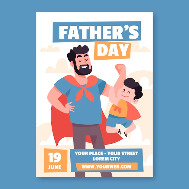 Free vector father's day hand drawn flat poster or flyer