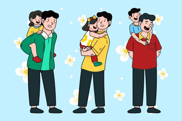 Vettore gratuito collezione di scene disegnate a mano per la festa del papà