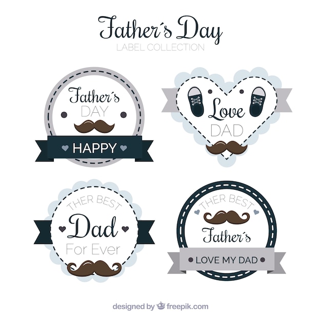 Free vector father's day labels collection with different elements