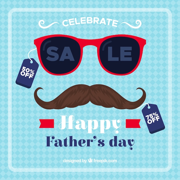 Free vector father's day sale background with sunglasses and moustache