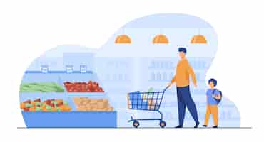 Vettore gratuito padre e figlio acquistare cibo in un supermercato