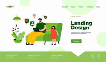 Free vector father surfing internet and ignoring daughter landing page in flat style