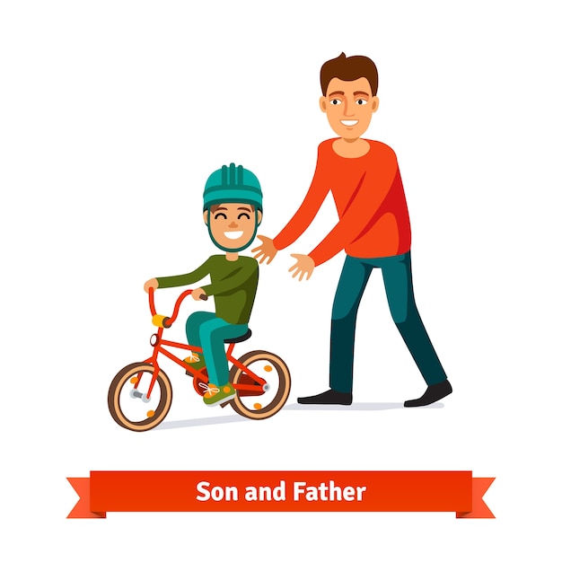 Free vector father teaching son to ride a bicycle