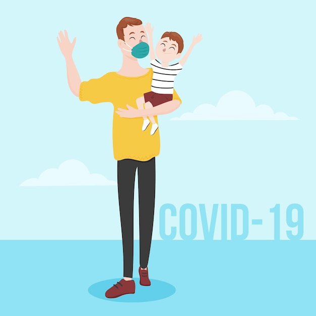 Free vector father walking with his child