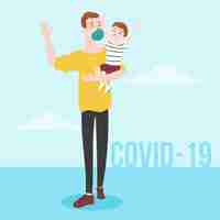 Free vector father walking with his child