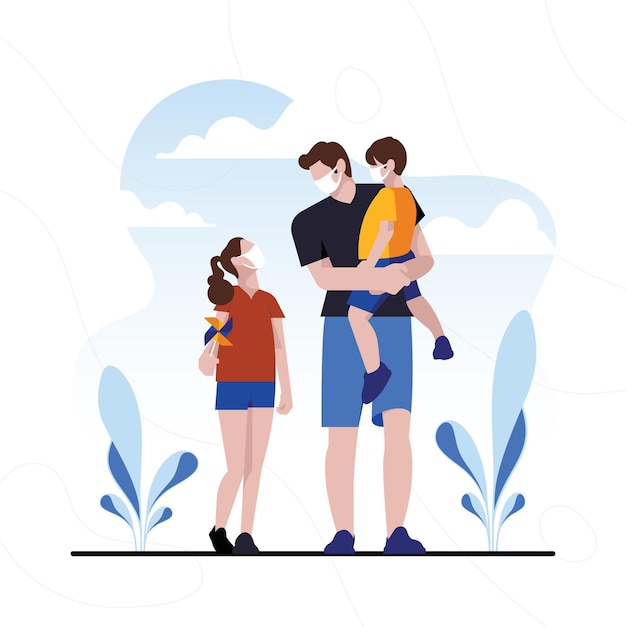 Free vector father walking with his children