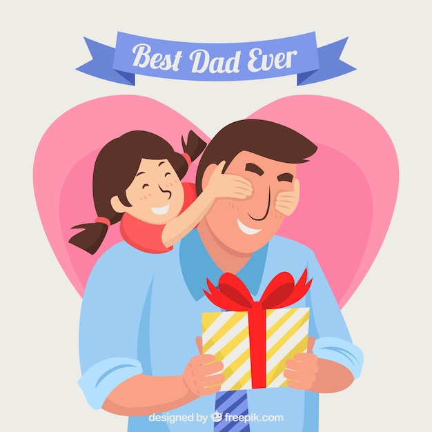 Free vector fathers day background with daughter covering dads eyes