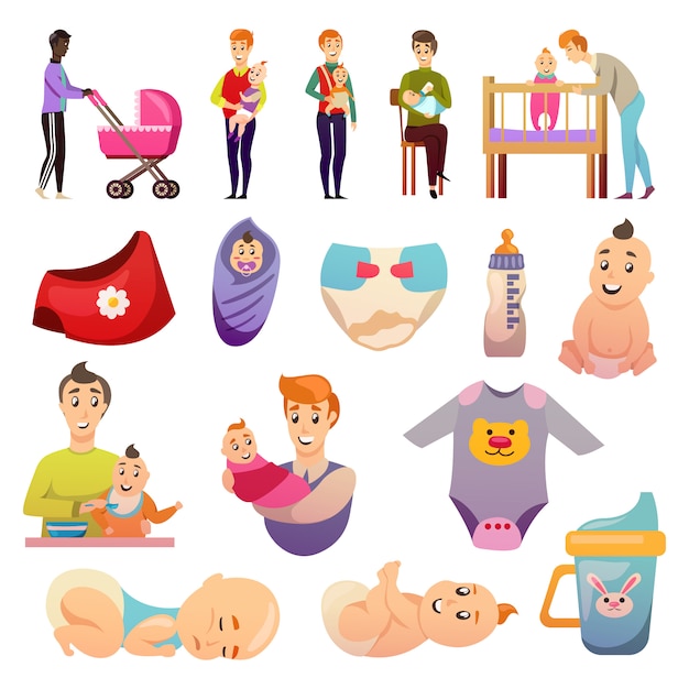 Free vector .fathers  parental leave orthogonal icons