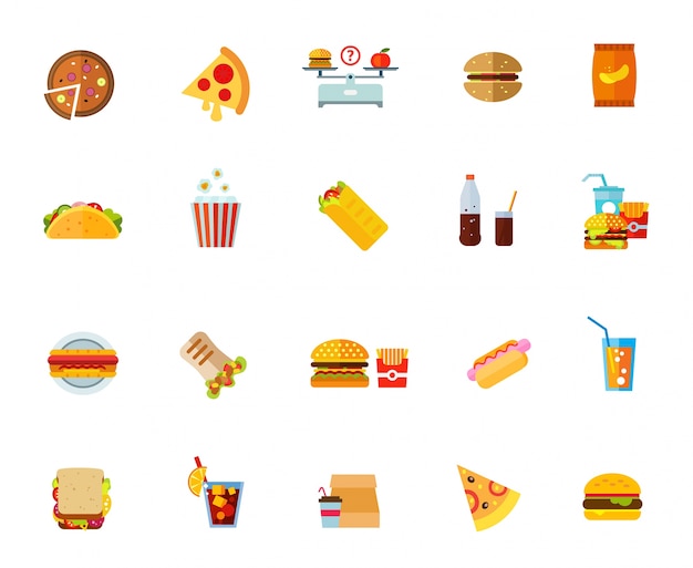 Fatty food icon set