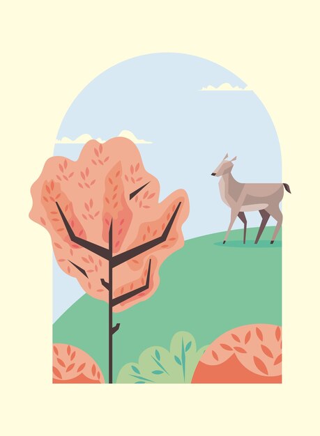 子鹿と木の風景