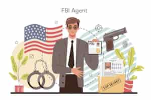 Free vector fbi agent concept police officer or inspector investigating crime protection of espionage cyberattack and terrorist isolated flat vector illustration