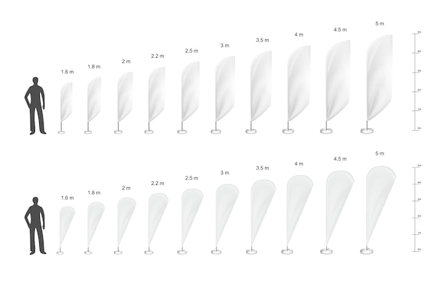 無料ベクター 羽広告フラグ モックアップ分離人体シルエットと異なるサイズのベクトル図のペノンの現実的なセット