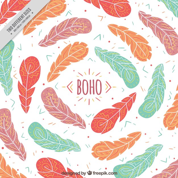 Free Vector feather background hand drawn in boho style