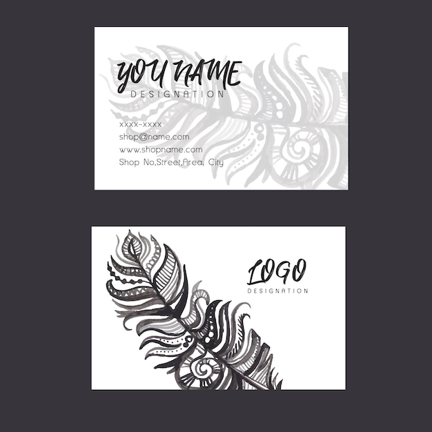 Feather watercolor business card