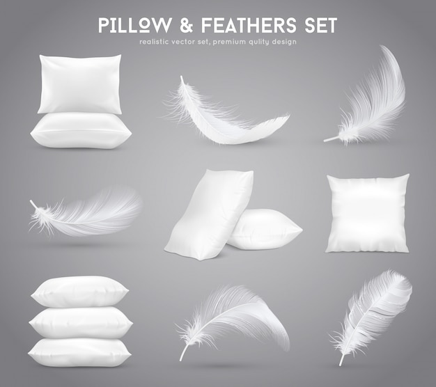 無料ベクター 羽毛と枕の現実的なセット