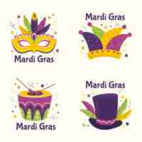 Free vector feathers and costumes mardi gras label collection