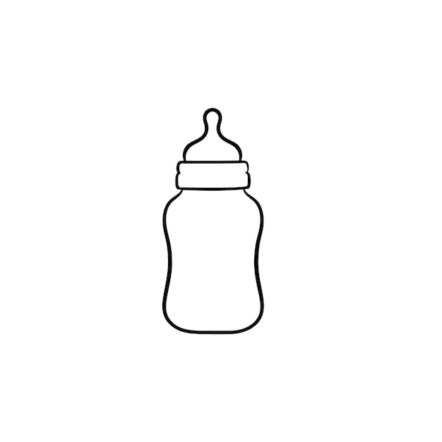 ベビーシャワーのレタリングと牛乳のイラストデザインの哺乳瓶1本 プレミアムベクター