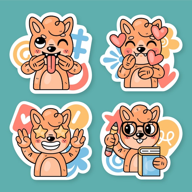 Free vector feelings and emotions stickers collection with fred the fox