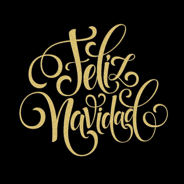 Feliz Navidad hand lettering decoration text for greeting card design template. Merry Christmas typography label in spanish. Calligraphic inscription for winter holidays Vector illustration EPS10