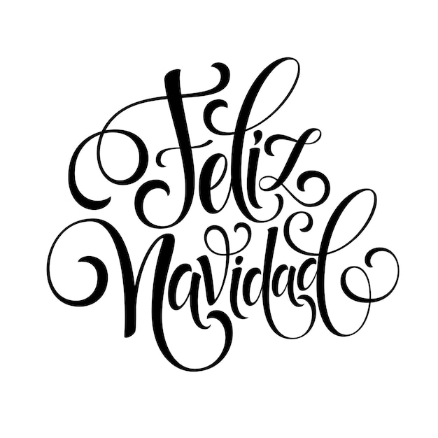 Free vector feliz navidad hand lettering decoration text for greeting card design template. merry christmas typography label in spanish. calligraphic inscription for winter holidays vector illustration eps10