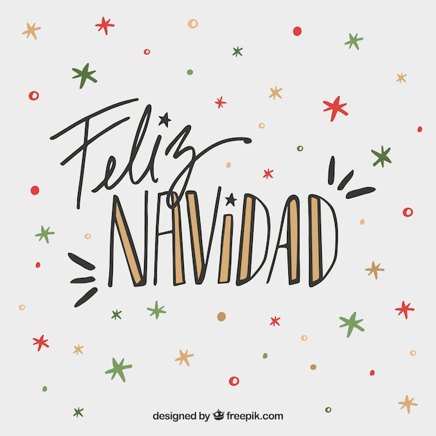 Vettore gratuito feliz navidad lettering sfondo su stelle colorate