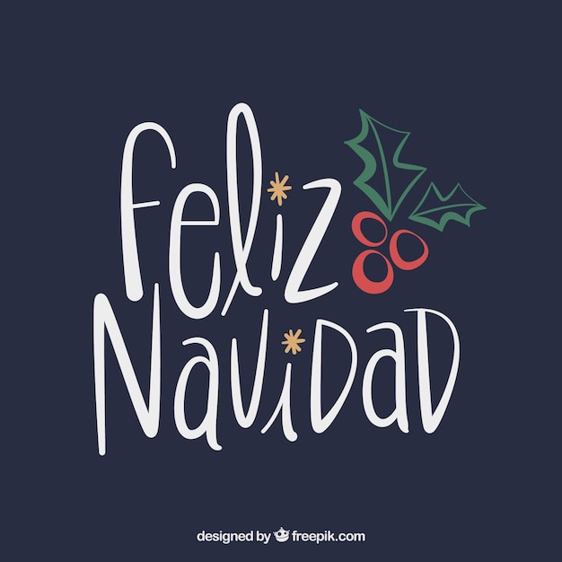 Feliz navidad lettering sfondo con vischio disegnato a mano