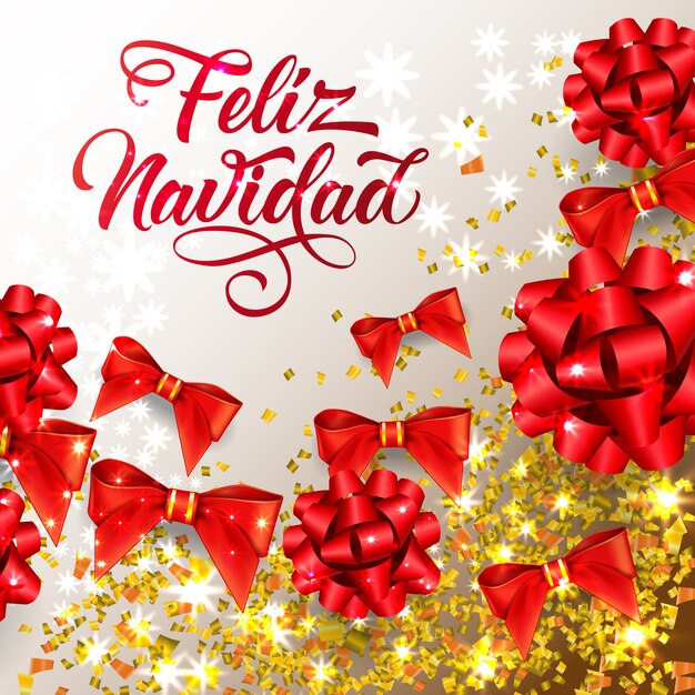 빛나는 색종이와 리본 리본으로 Feliz Navidad 글자