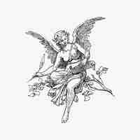 Free vector female angel vintage drawing