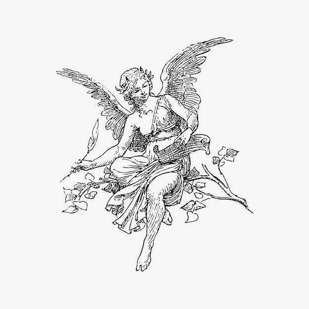 Female angel vintage drawing