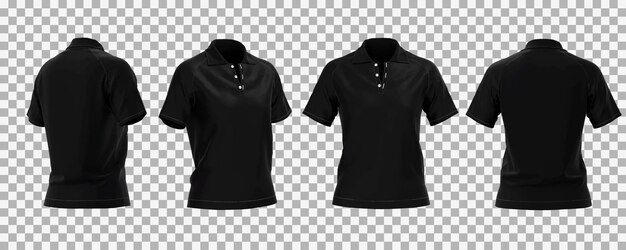 женский макет черной рубашки поло в другом ракурсе