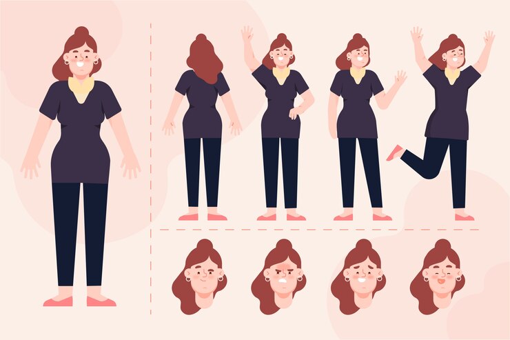 無料Vector 女性キャラクターのポーズイラストセット