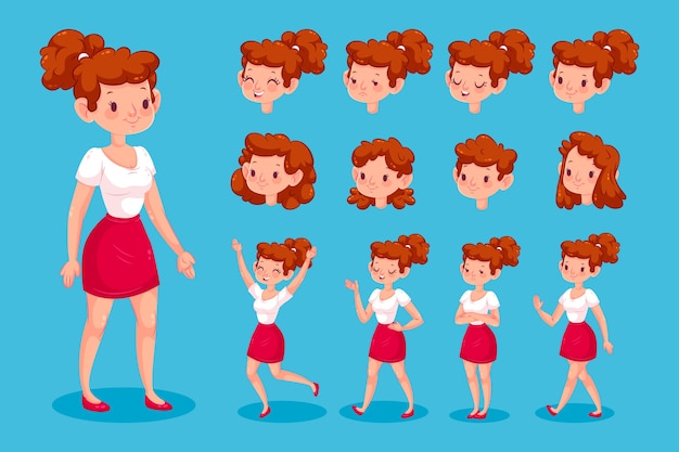 Free vector female character poses illustration set