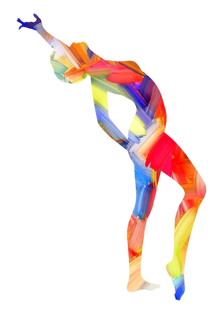 Female in dance pose with abstract hand painted texture