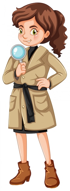 Free vector female detective with magnifying glass