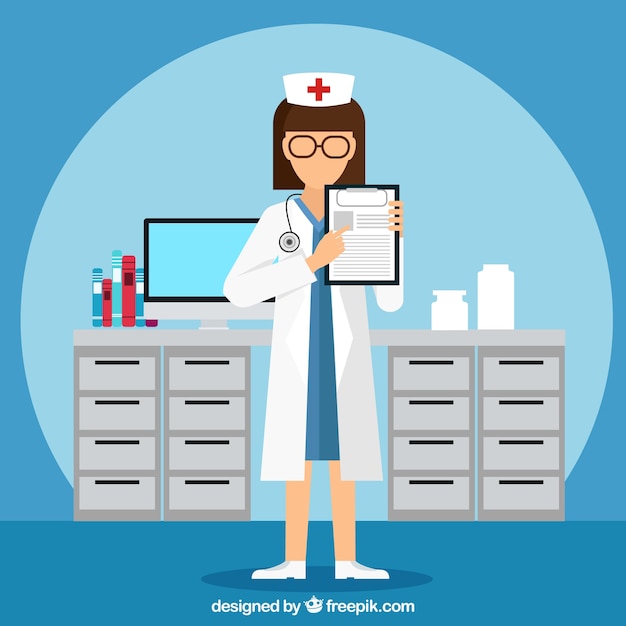 Free vector female doctor pointing at clipboard