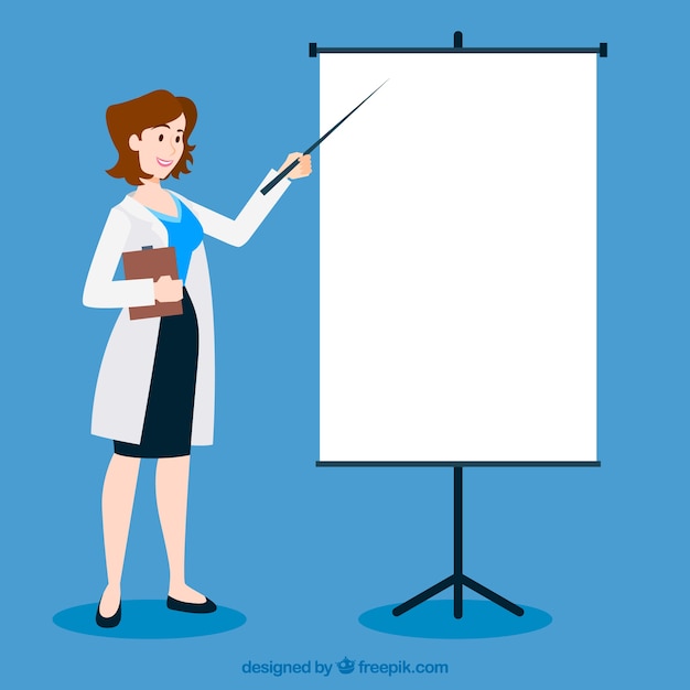 Female doctor pointing at whiteboard