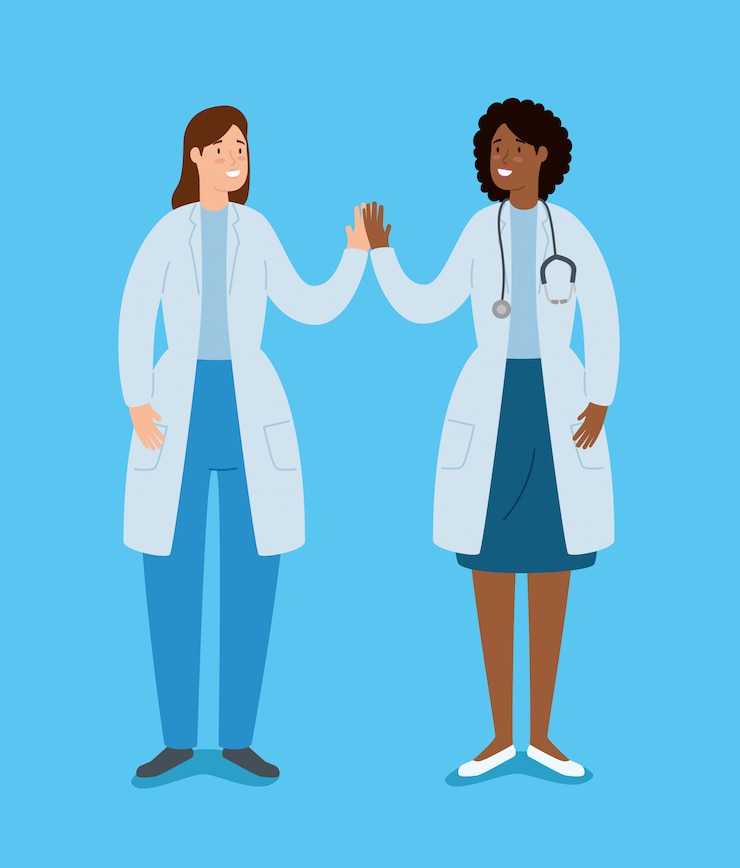 Free Vector female doctors holding hands avatar characters
