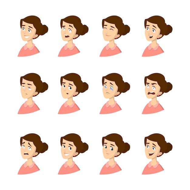 Free vector female emotions set on white background all kinds of feelings