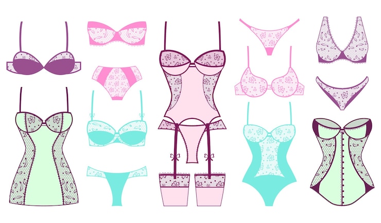 無料Vector 女性のファッションレースのブラジャーとパンティー。