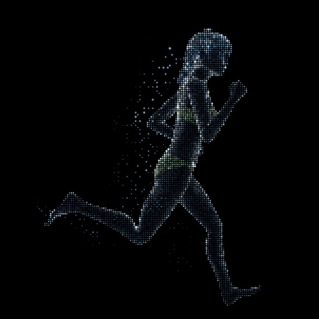 Female figure running in halftone dots