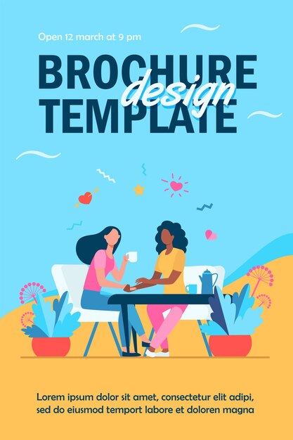 Free vector female friends talking over cup of tea flyer template