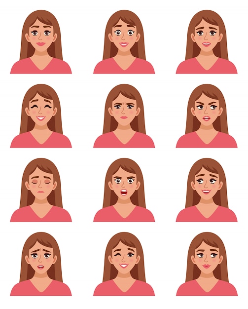 Free vector female go-to faces set