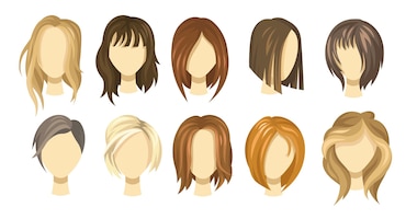 Female hair style collection. blond, brown and ginger haircuts for girls