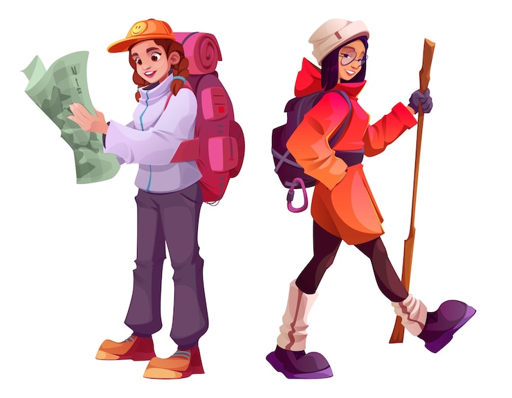 Free Vector female hikers isolated on white background