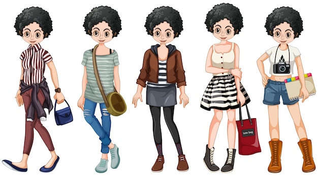 Free vector female hipster in diiferent costumes