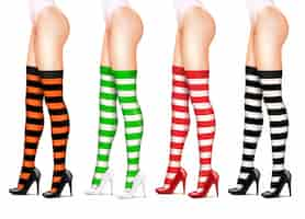 Free vector female legs and striped stockings realistic illustration