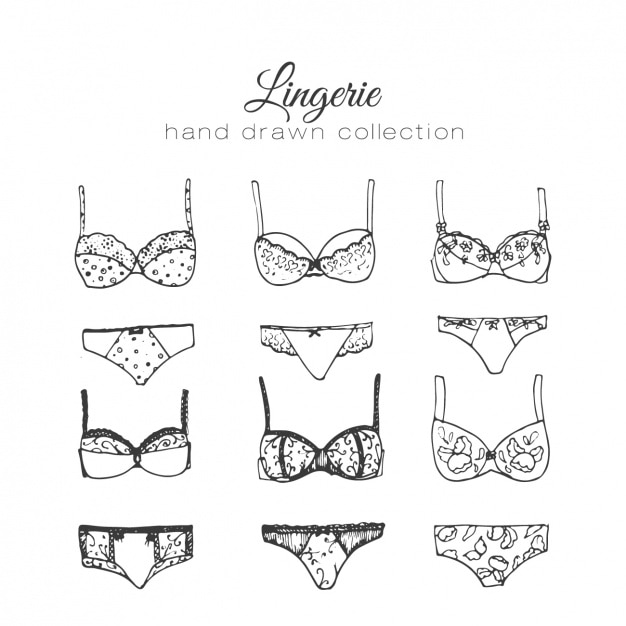 Lingerie fashion infographic elements. Female underwear linear collection.  Bra design and panties styles vector flat thin line icons set. Woman  wardrobe garments. Various clothes isolated symbols Stock Vector