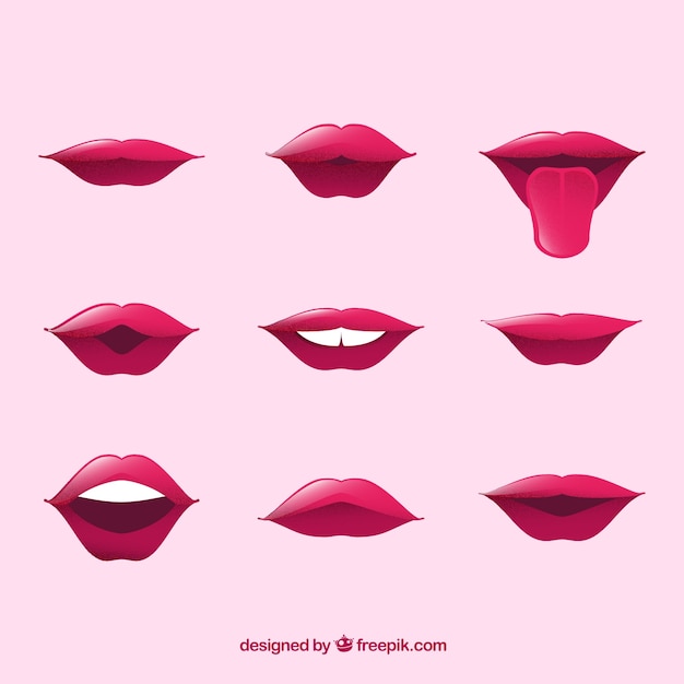 Collezione labbra femminili con stile 2d